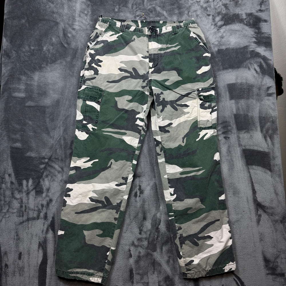 Crossfire Cargo Pants Mens 36x34 Green Camo Fleece Lined Cotton Outdoor Workwear